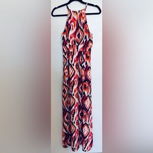 Vibrant full length dress with high neck